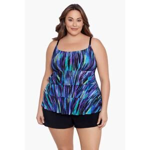 Longitude Swimdress Tankini Tiered Skirt Blue Purple 18W
